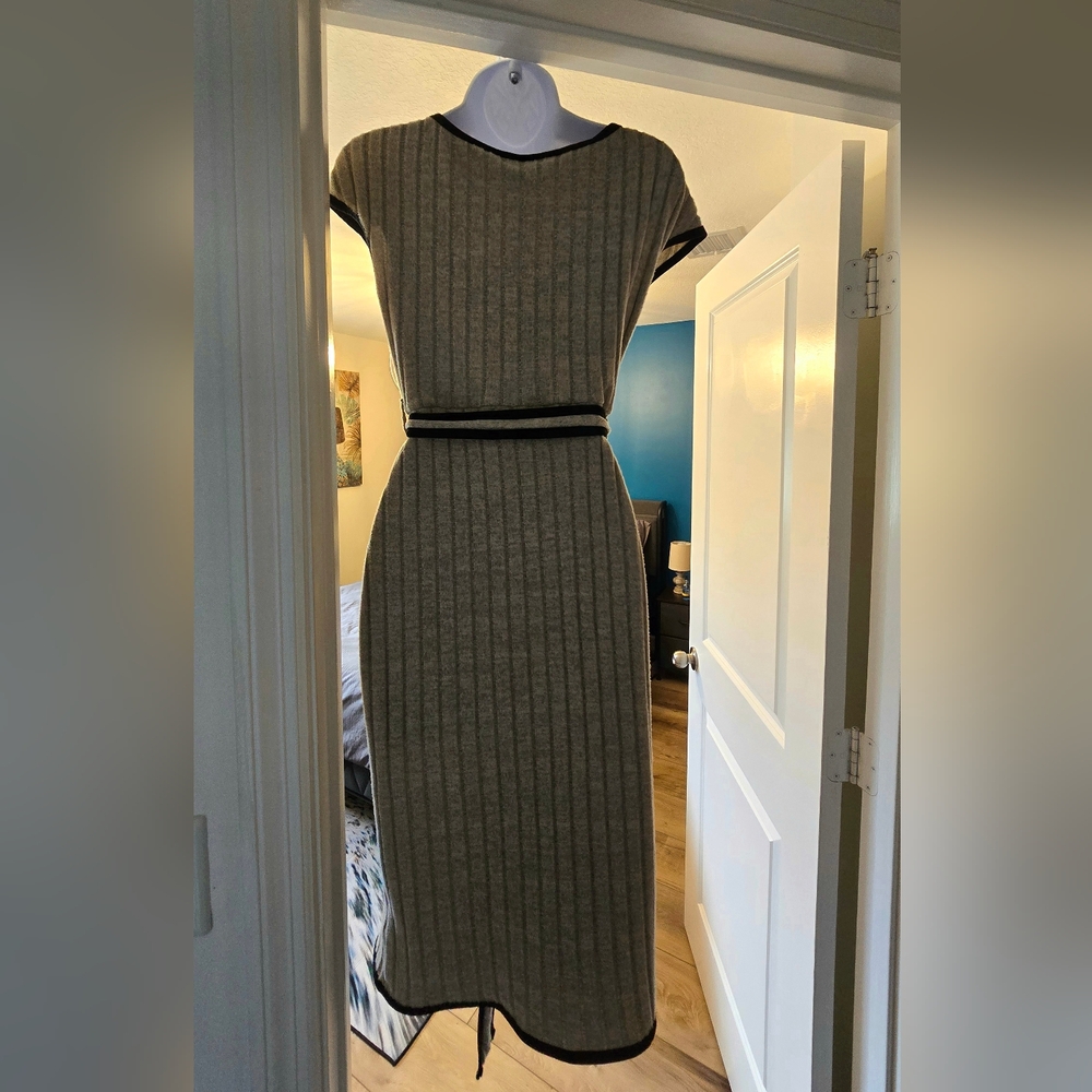 Contrast Binding Belted Bodycon Dress - Picture 6 of 9